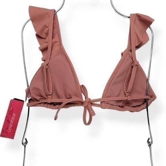 NEW TARGET XHILERATION Blush Pink Plunge Triangle Ruffle Tie Bikini Swim Top XL - Picture 10 of 11